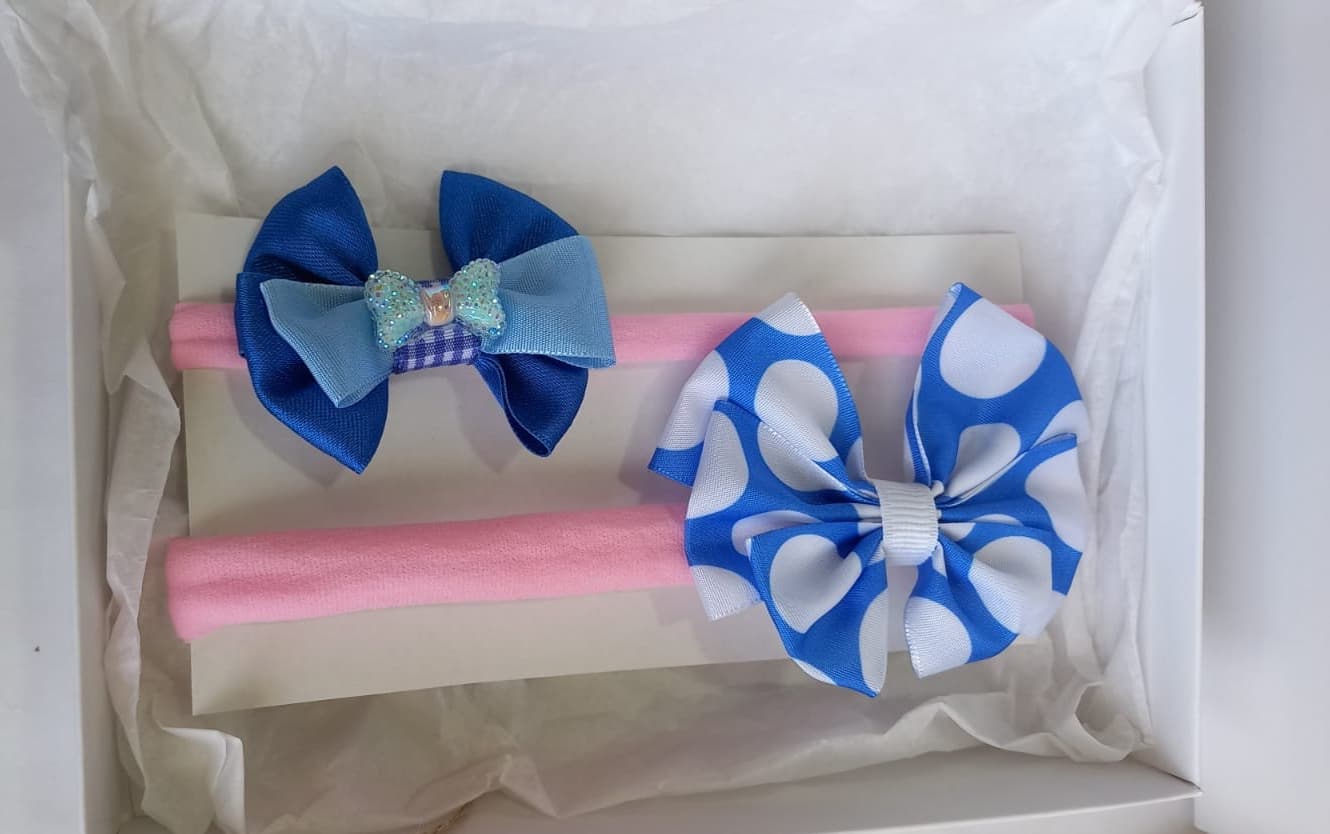 Kit Vincha + Hebilla Azul Lunares y Mariposa