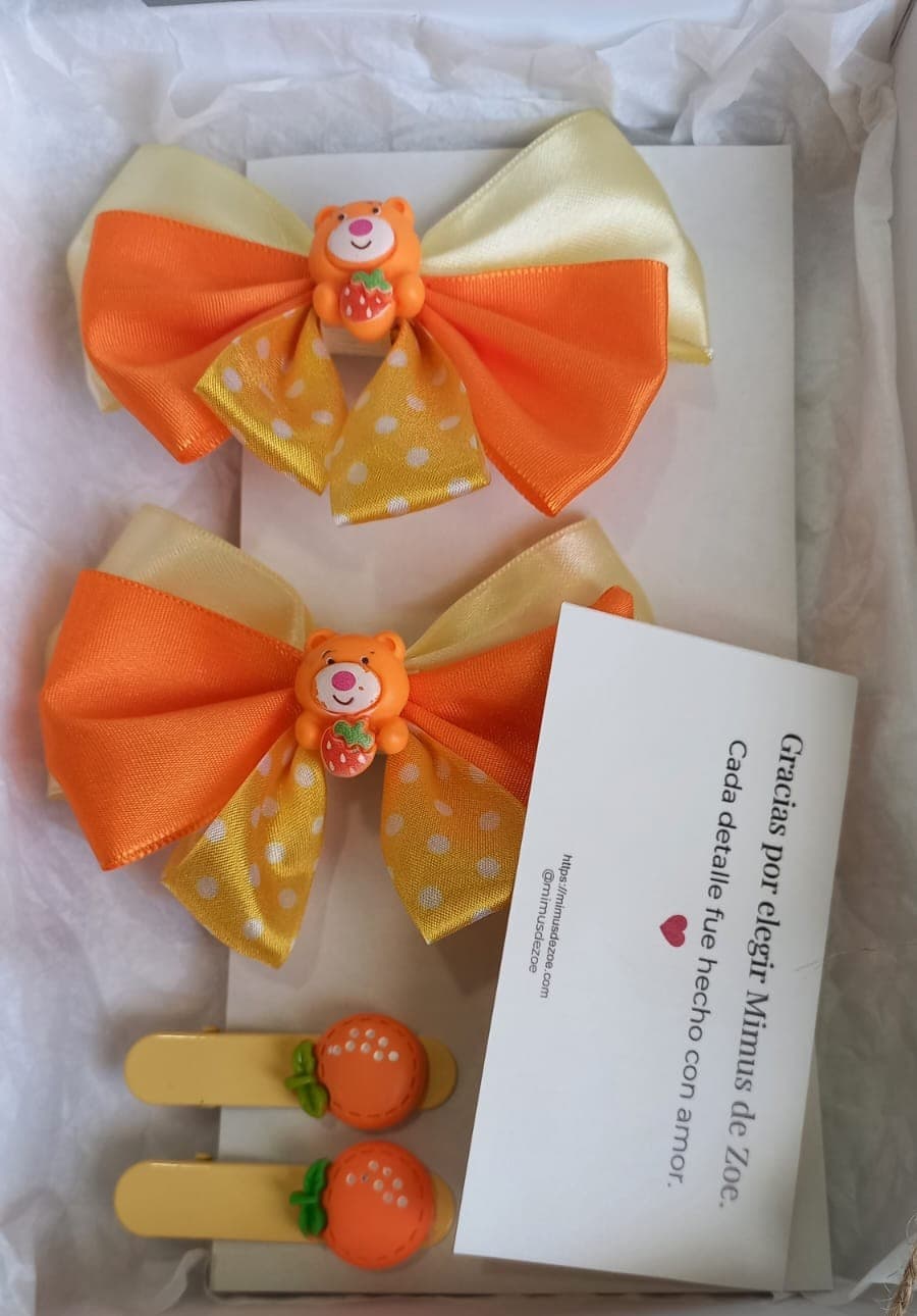 Set Lazos Osito Naranja + Hebillas Naranja